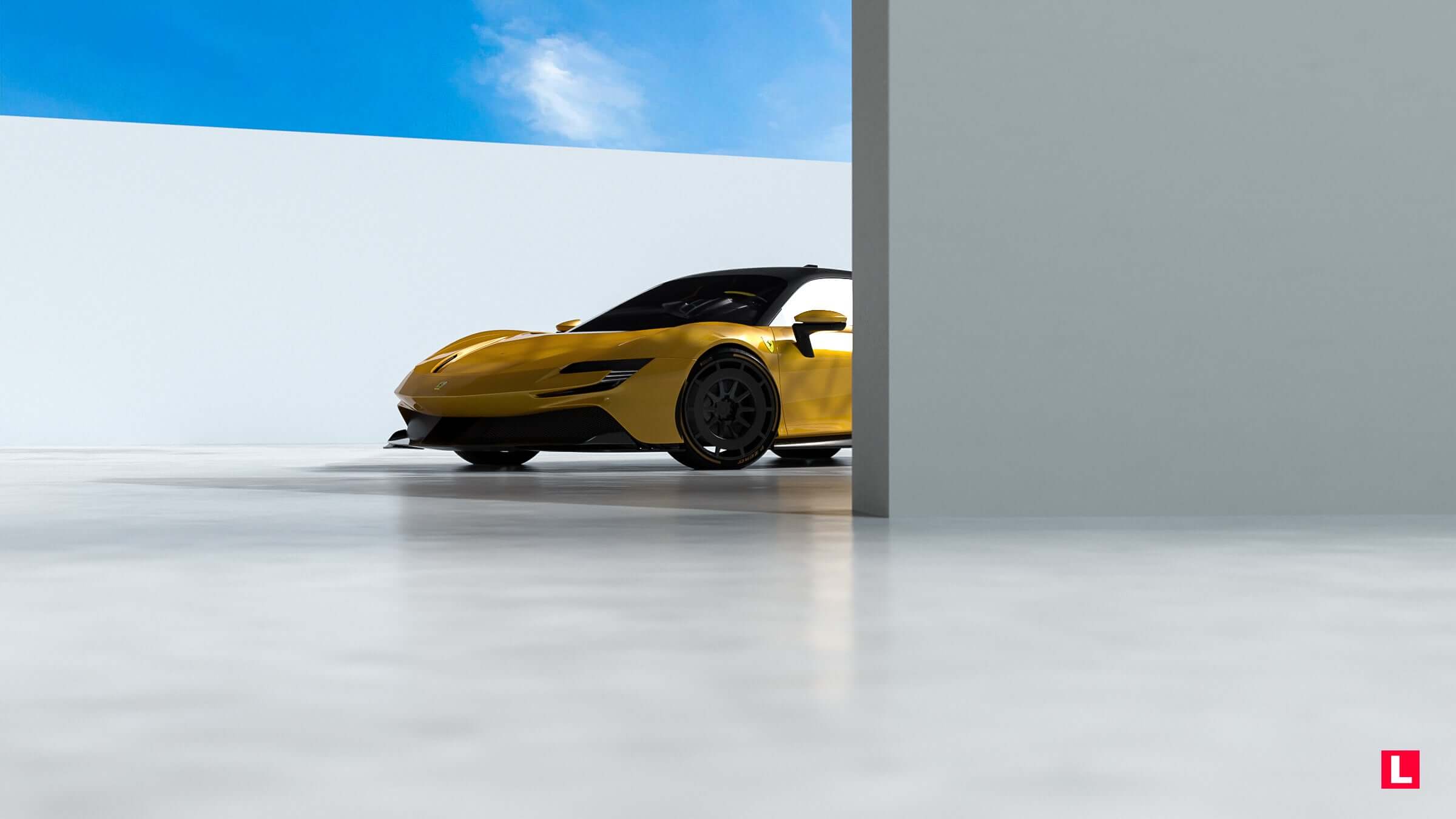 Giallo Montecarlo Ferrari SF90 on LOMA Refined F1 Custom Wheels.