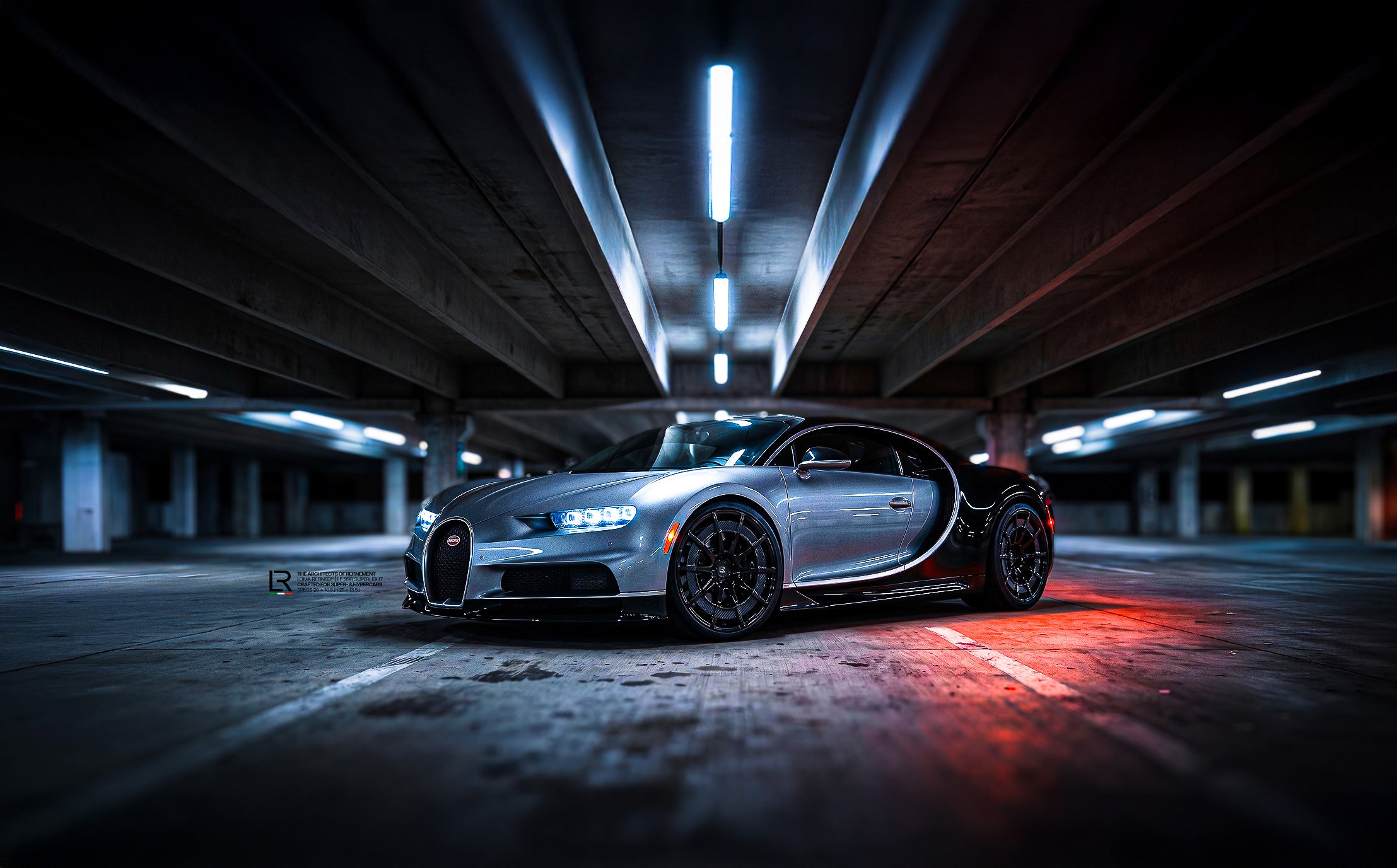 Custom Bugatti Chiron Customization Gloss Black LOMA LF-99R Wheels Rear.