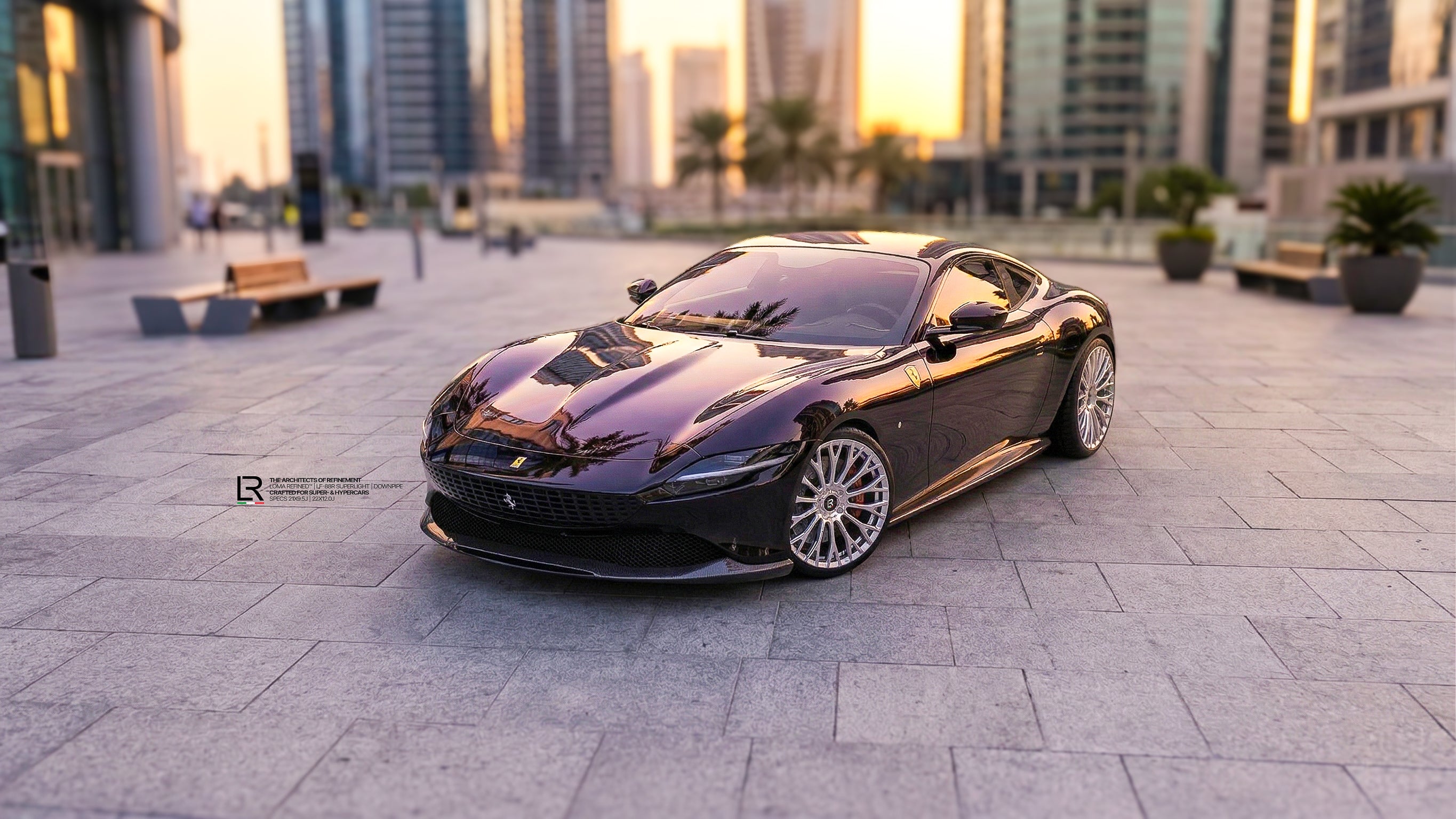 Ferrari Roma Sport Exhaust Downpipe Sound and Forged Custom Wheels by LOMA Refined.