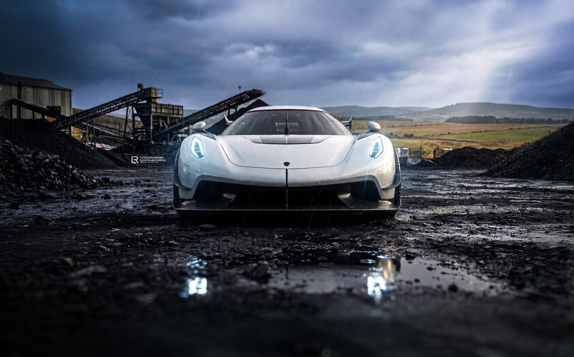 Koenigsegg-Jesko-White-performance-and-custom-wheels-and-rims-by-LOMA-Refined-front-shot-with-DRL-lights-on-wallpaper.