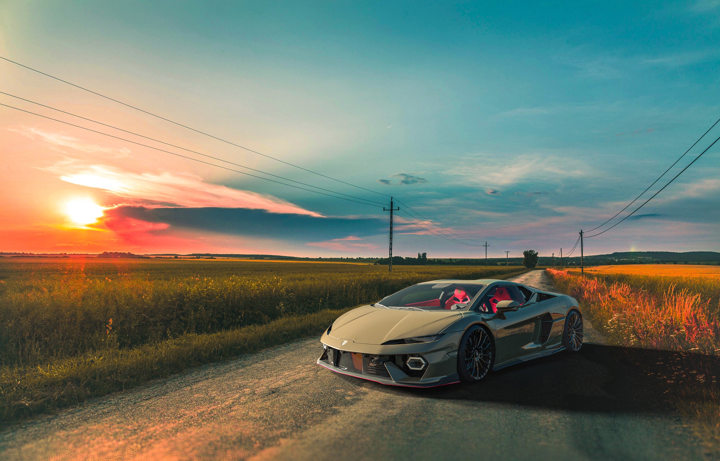 Lamborghini-Temerario-stage-2-tuned-with-catless-downpipe-and-custom-rims-sitting-in-the-sunset.