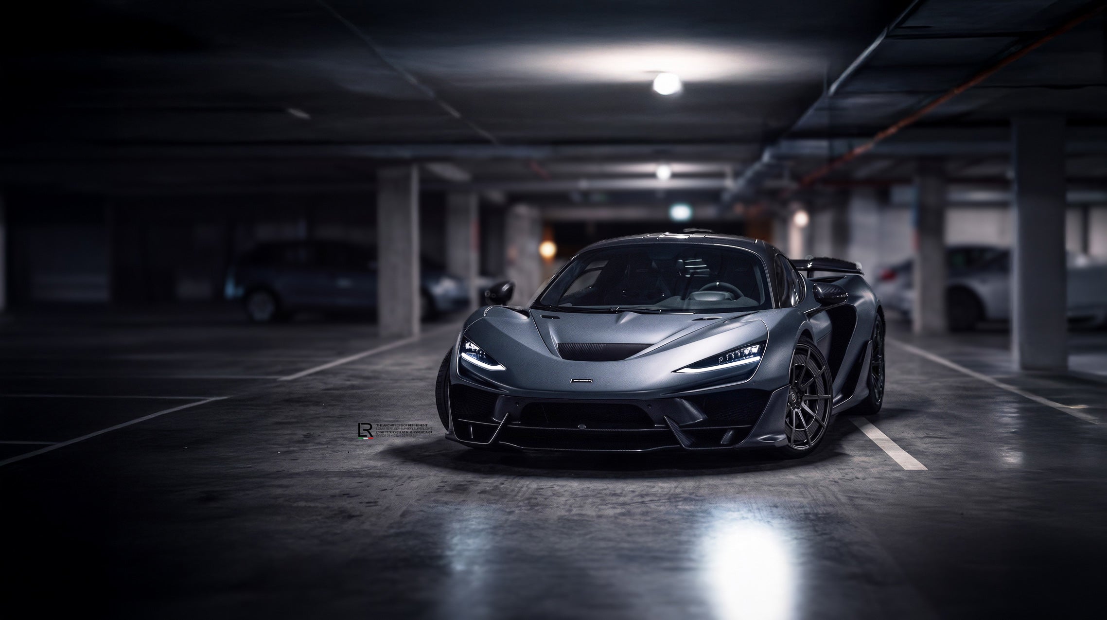 McLaren-W1-Hypercar-on-LOMA-Refined-LF-99R-Carbon-Wheels-front-left-garage-wallpaper.