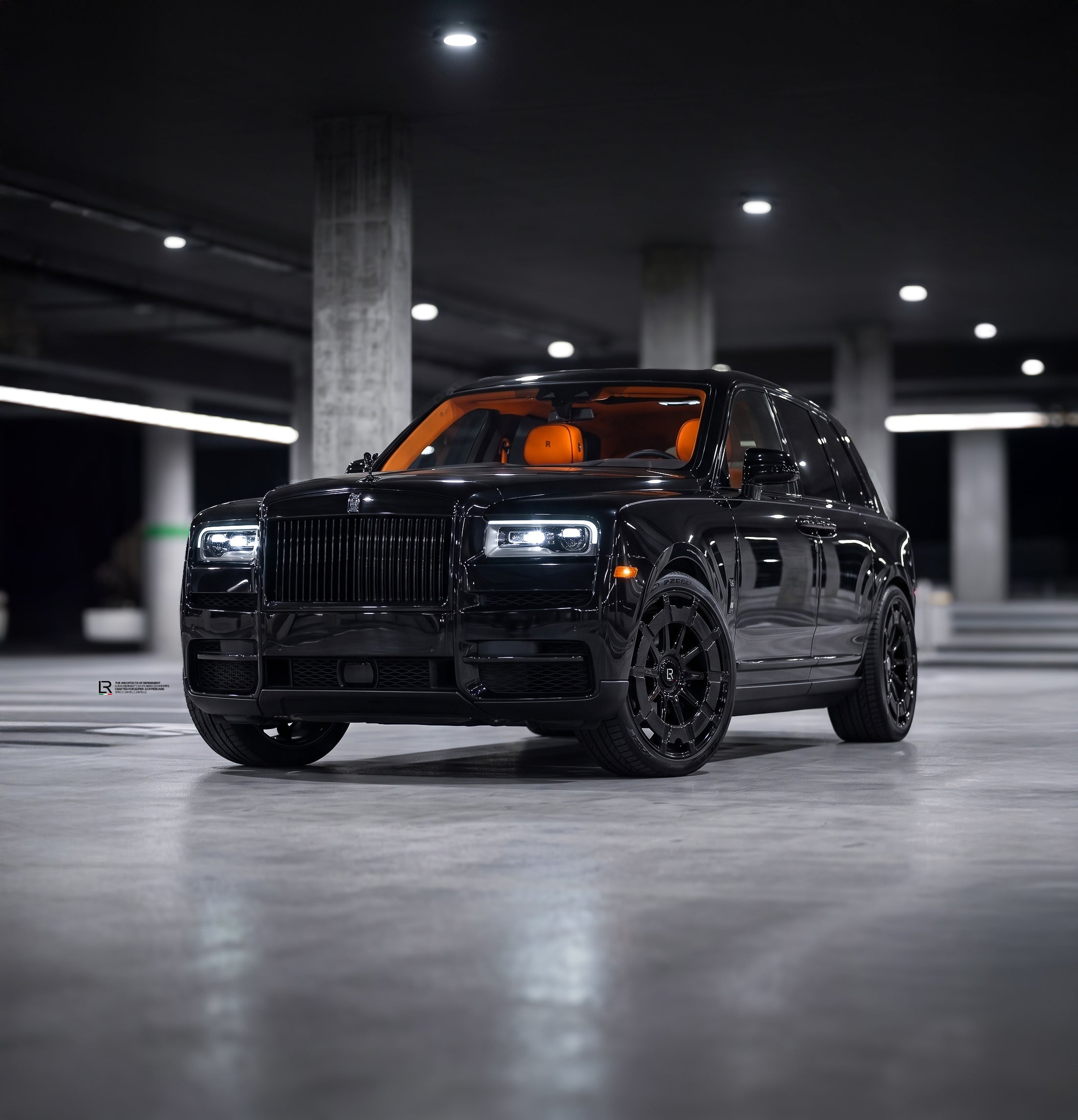 Custom Rolls-Royce Cullinan Black Badge Murdered out on 24-Inch LF-F1 AERO Custom Wheels and Downpipe Exhaust.