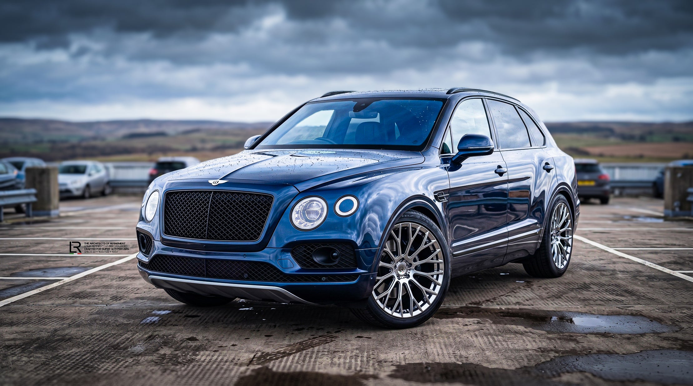 Bentley-Bentayga-Light-Saphire-Blue-Custom-Wheels-and-Rims-by-LOMA-Refined-front-closeup-view.