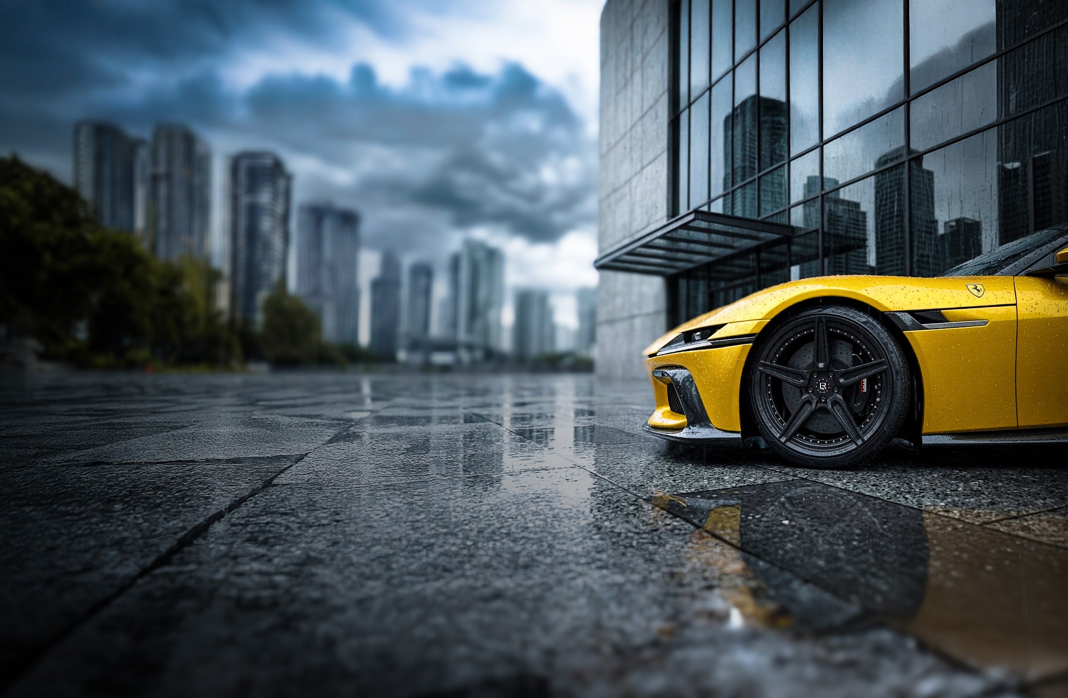Ferrari-12Cilindri-FX1-Superleague-LOMA-Refined-front-wheels-closeup-in-the-rain-mega-wallpaper.