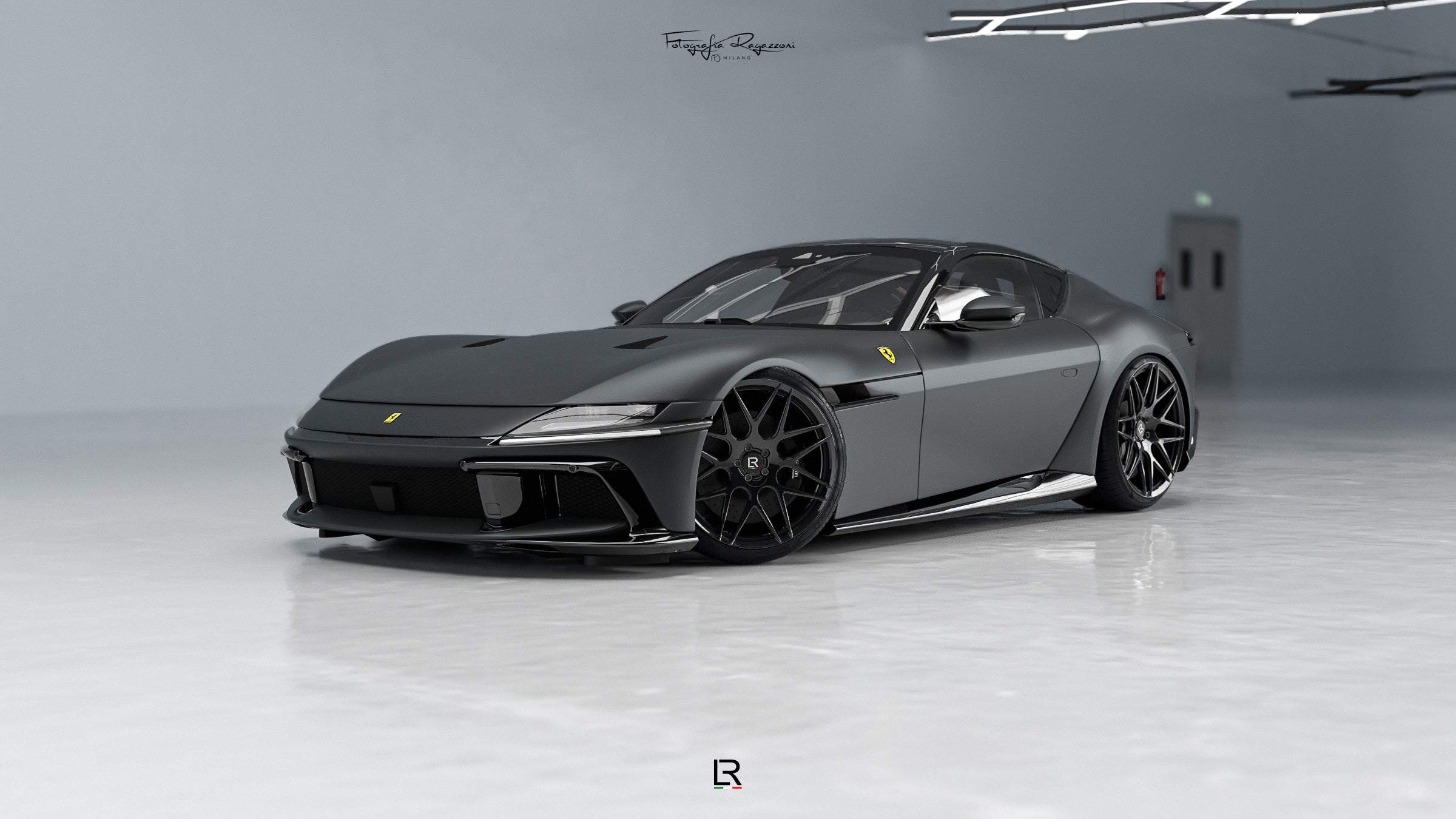 LOMA-Refined-Ferrari-12Cilindri-Nero-DS-Opaco-side-view-and-showcasing-the-22-inch-LF-82R-Superlight-wheels.