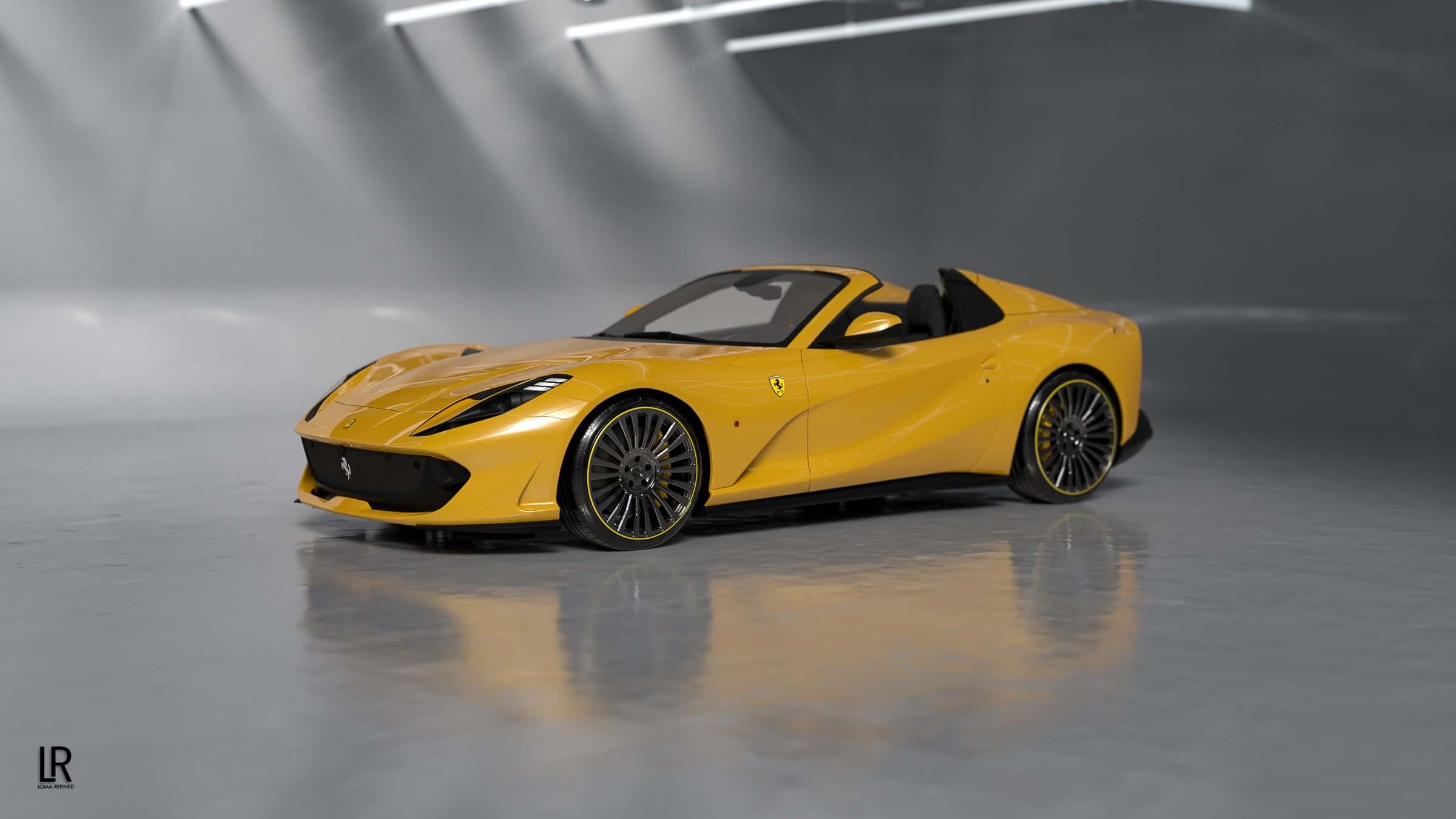 LOMA-Refined-Ferrari-812-GTS-full-side-view-showcasing-the-amazing-looking-LF-66R-wheels-with-yellow-decor-line.