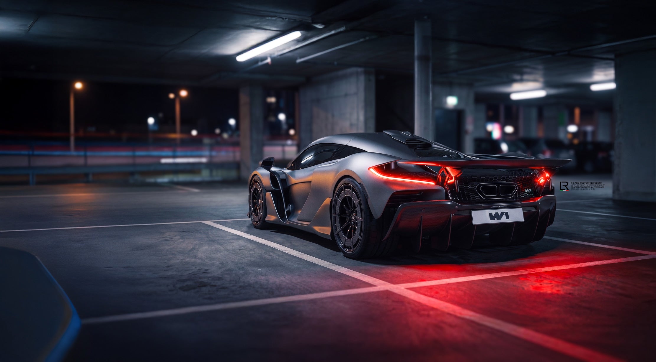 McLaren-W1-Hypercar-on-LOMA-Refined-LF-99R-Carbon-Wheels-rear-left-garage-wallpaper.