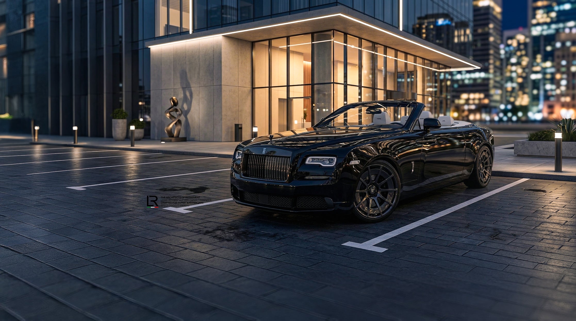 Rolls-Royce-Dawn-Custom-Wheels-front-side-view-night-shot-by-LOMA-Refined.